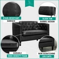 thumbnail image 5 of Emma Loveseat, Button Tufted Faux Leather Barrel Sofa, Mid-Century Modern 2-Seater Couch – Black, 5 of 10