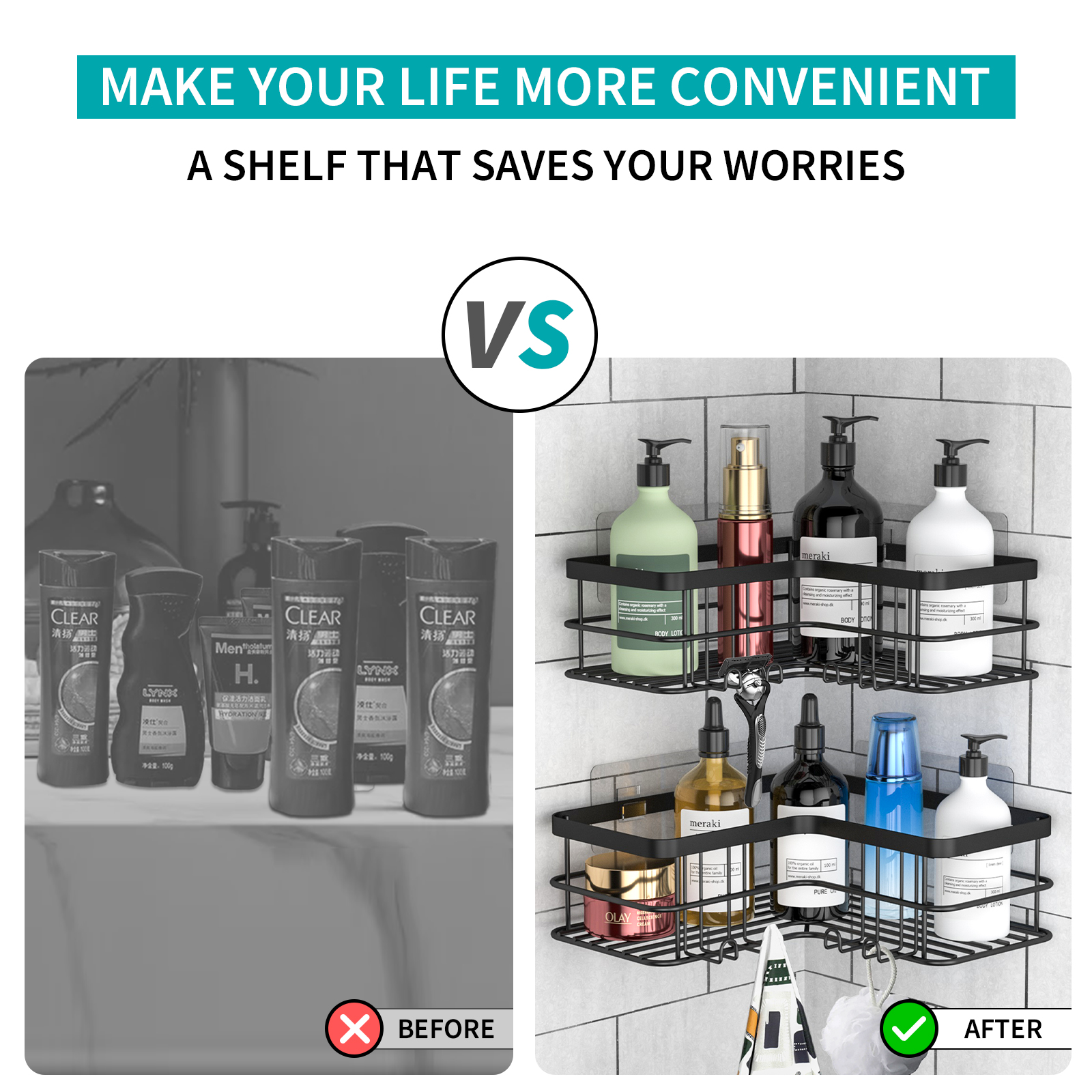 stusgo 2-Shelf Corner Shower Caddy, Black photo 8