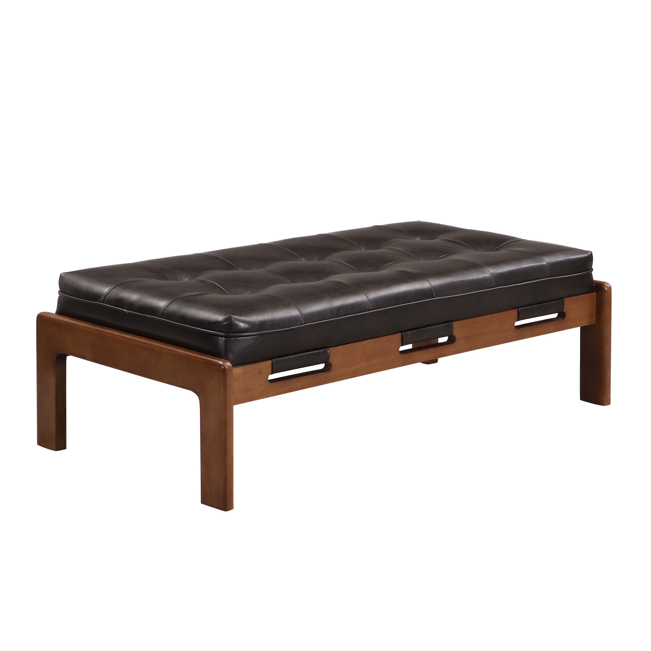 Christopher Knight Home Modern 48.4" Ottoman Bench, PU Leather Button-Tufted Cocktail Ottoman, Dark Brown