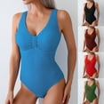 thumbnail image 7 of Feimerou Women's Ribbed One Piece Swimsuit Tummy Control High Cut Bathing Suits Sexy V Neck Sleeveless Solid Colors Monikini Swimwear, 7 of 7