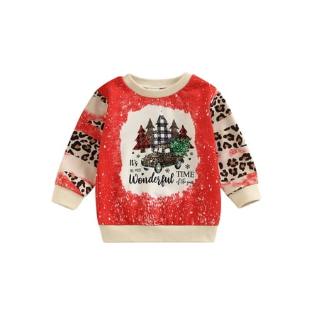 

AMILIEe Toddler Baby Girls Boys Christmas Casual Pullover Long Sleeve Leopard Tree Print Sweatshirt