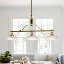 Industrial 3-Light Dining Room Chandelier, Bronze Iron Pendant Light with Glass Shades & Adjustable Hanging Rods, 31.5" Length×43.3" Height, E26×3 Sockets