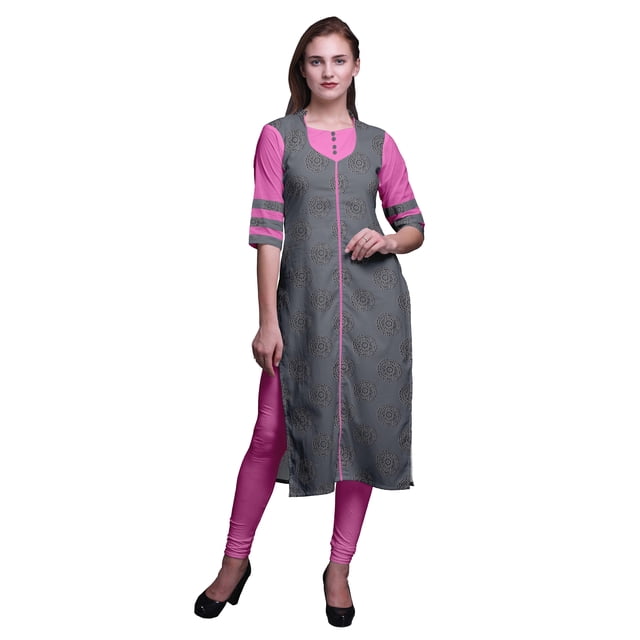 Bimba Kurti Droit Imprimé Décontracté Manches 3/4 Robe Longue Kurta pour Femmes
