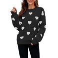 thumbnail image 3 of Women'S Fall Winter Mock Neck Long Sleeve Cute Heart Pattern Loose Knit Pullover Sweaters Black XL, 3 of 6