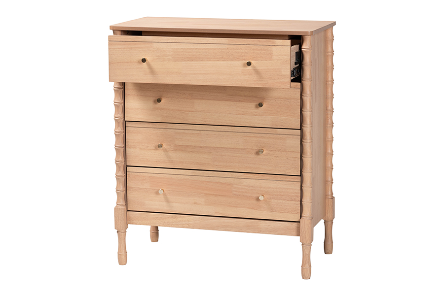 Baxton Studio Laurent Mid-Century Chest, 4-Drawer, Beech Brown