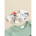 thumbnail image 6 of Suealasg 3Pcs Baby Girl Summer Clothes Set Short Sleeve Letter Print Ribbed Romper Floral Shorts Bow Headband Infant Newborn Girls Outfits, 6 of 7
