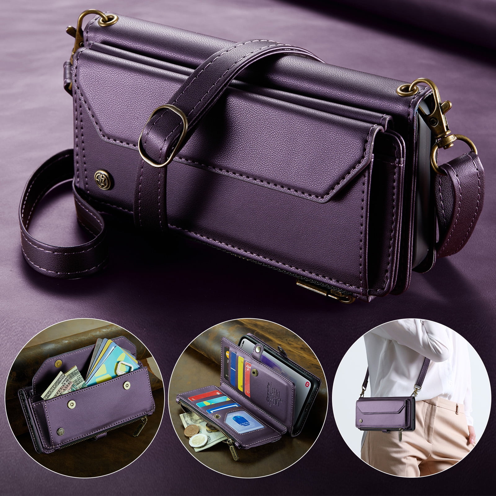 TECH CIRCLE Wallet Phone Case for Samsung Galaxy S24 (6.2") 2024 - Stylish Crossbody Phone Case with Shoulder/Wrist Straps, Lightweight PU Leather Cover with Card Slots & Pocket, Purple