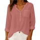 thumbnail image 3 of TaTaai 2026 Spring Womens V Neck Button Front Tee 3/4 Sleeve Loose Blouse Casual Solid Color Fashion Top Linen Texture Polyester Daily Shirt Gift, 3 of 9