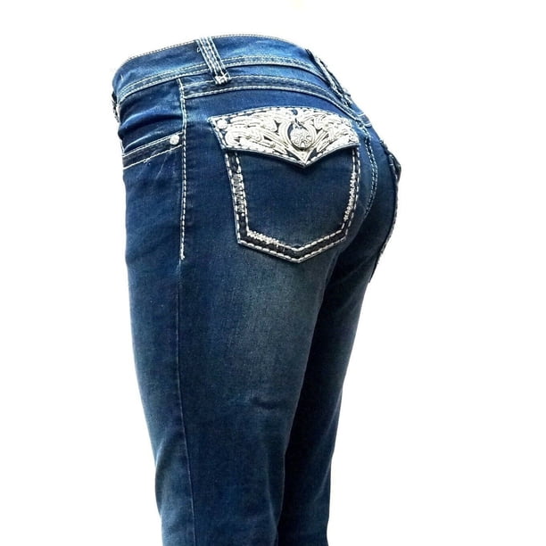 Jack David Rhinestone Studs Dark Wash Denim Flap Pocket Bootcut
