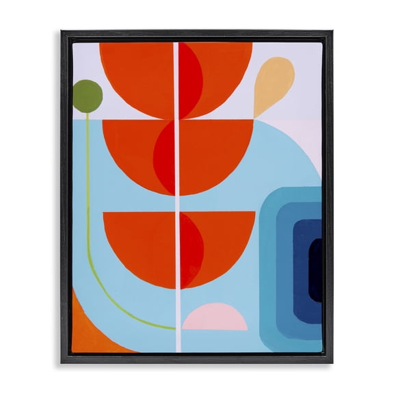 Stupell Industries Mid-Century Red & Blue Modern Shapes Black Floating Frame Canvas Art, 25 x 31, by Marion Griese