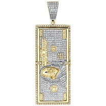 10K Yellow Gold Diamond $100 One Hundred Dollar Bill Pendant 2.15" Charm 0.95 CT