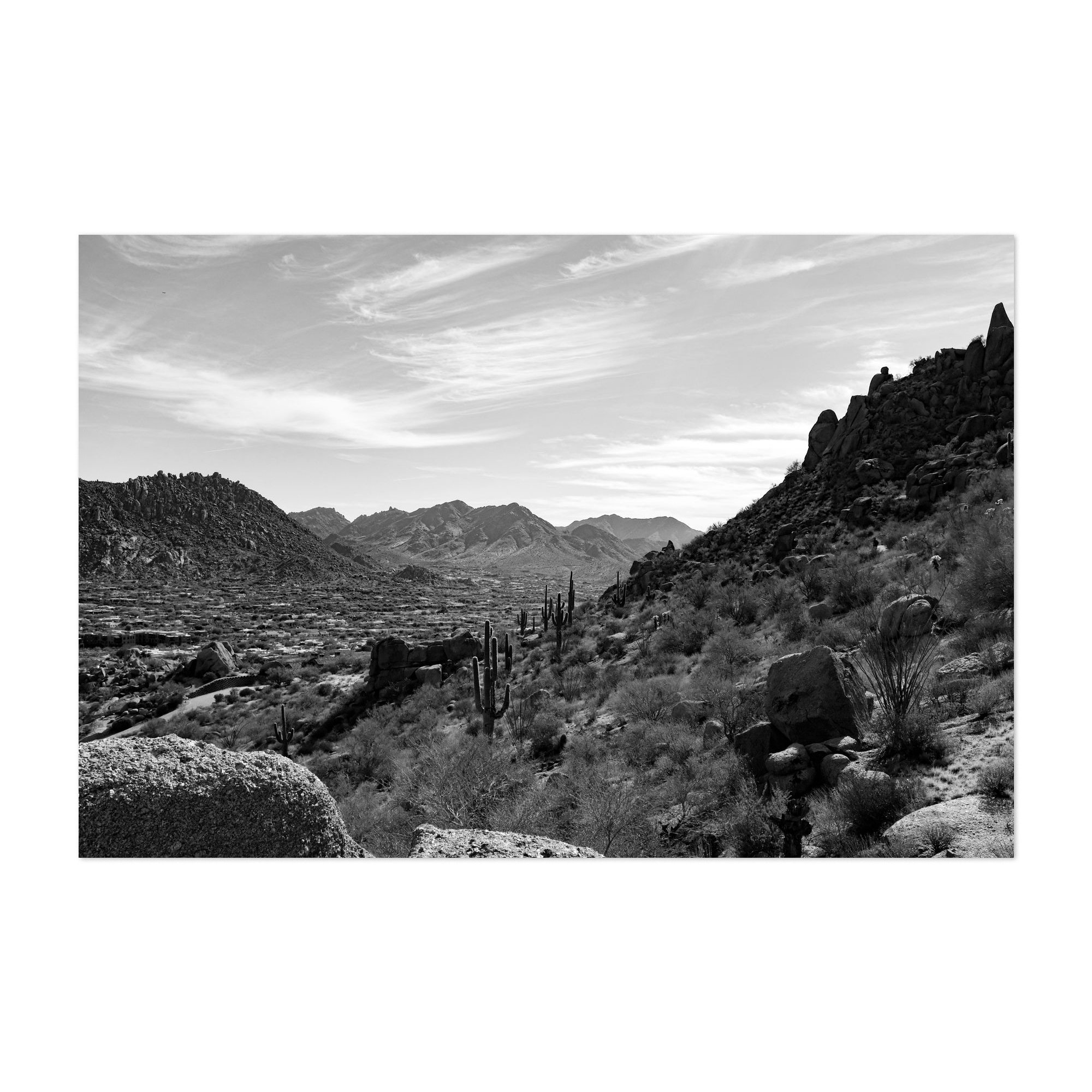 Pinnacle Peak, Scottsdale, Arizona 04 - Scottsdale Arizona Photography Desert Black and White Cactus Landscape Nature Scenic Wilderness Unframed Wall Art Print 32 x 48 inches