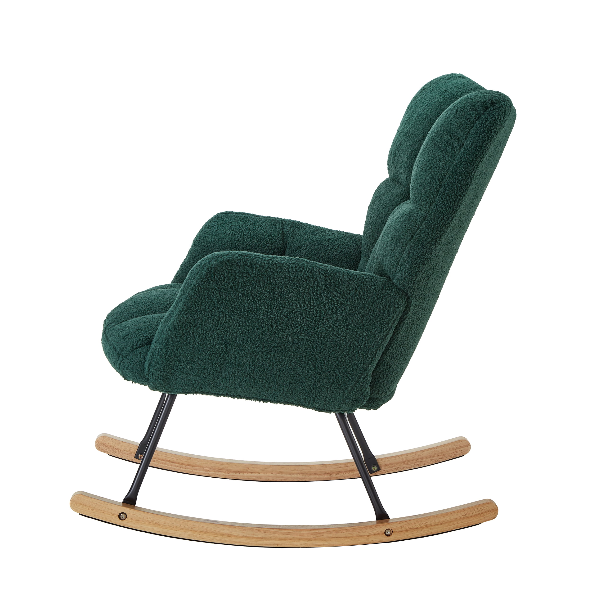 Glider Chair for Living Room, Tufted Upholstered Teddy Fabric Rocking Chair with Ergonomic High Back and Metal Frame, Accent Chair for Nursery and Bedroom, Green