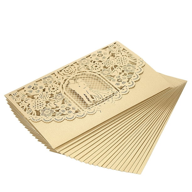20 unids / set Tarjeta de Invitación de la Boda Cubierta de Papel de Perlas de Corte Láser Novia Nupcial Patrón Tarjetas de Invitación Aniversario de Boda Suministros - Oro Irfora Tarjeta de invitación