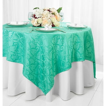 Wedding Linens Inc. 72"x72" Square Versailles Damask Jacquard Polyester Linen Tablecloth Table Overlays Toppers - Tiffany Blue / Aqua Blue