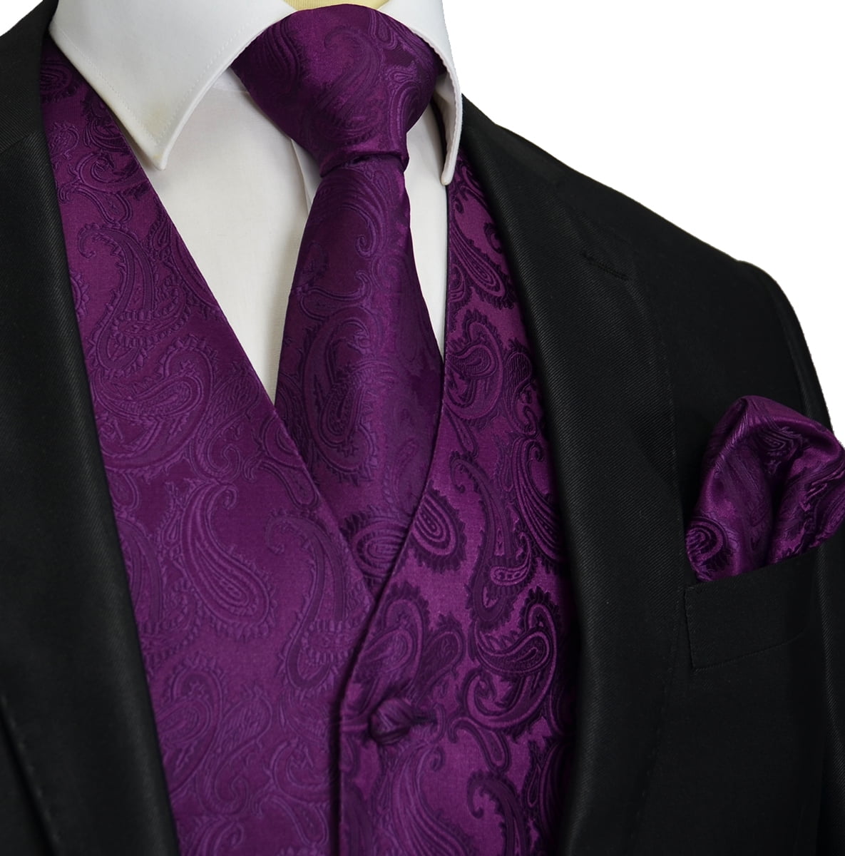Paisley Men's Tuxedo Suit Vest with Necktie and Pocket Square 