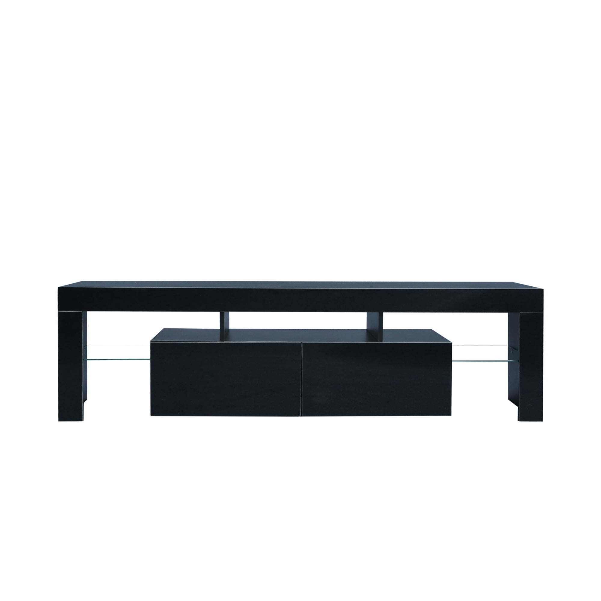 Hommoo TV Stand Cabinet for Living Room up to 70 Inch TV, Entertainment Center with 16 Color LED Light, TV Stand High Gloss TV Console Table for Living Room, Black