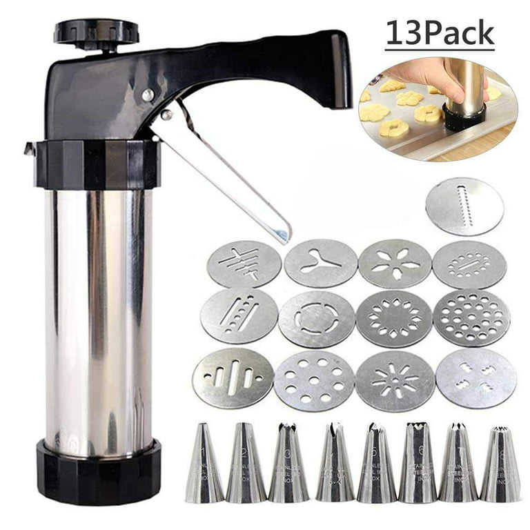 Cookie Press Gun Stainless Steel Spritz Cookie Maker Machine for DIY Baking  with 13 Discs and 6 Icing Decorating Nozzles