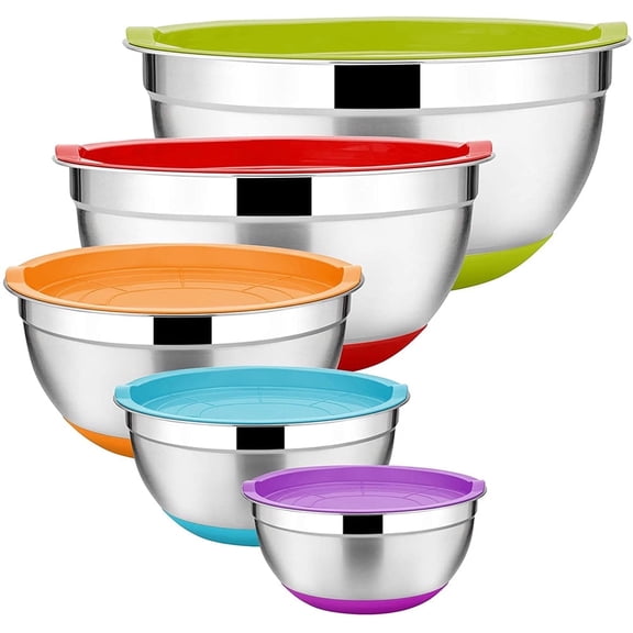 Walchoice Mixing Bowls with Lids Set of 5, Stainless Steel Nesting Bowls for Baking Serving Preparing, Include 7/3.5/2.5/2/1 QT Metal Bowls - Colorful