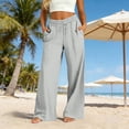 thumbnail image 4 of SAHFX Women's Linen Long Pants Drawstring Pants Work Pants Cotton Gauze Pants for Women with Pockets Breathable Linen Pant Straight Leg Pants Baggy Trousers Solid Color Slacks Lounge Trousers, 4 of 9
