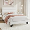 thumbnail image 2 of Amolife Twin Bed Frame, Platform Bed Frame with Velvet Upholstered Slat Headboard, White, 2 of 7