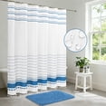 thumbnail image 2 of FRAMICS Tassel Shower Curtain Sets with Bath Rug, Boho Striped Farmhouse Bathroom Sets with Hooks, Heavy-Duty Fabric, Water-Repellent and Washable, 72" x 72", Blue, 2 of 9