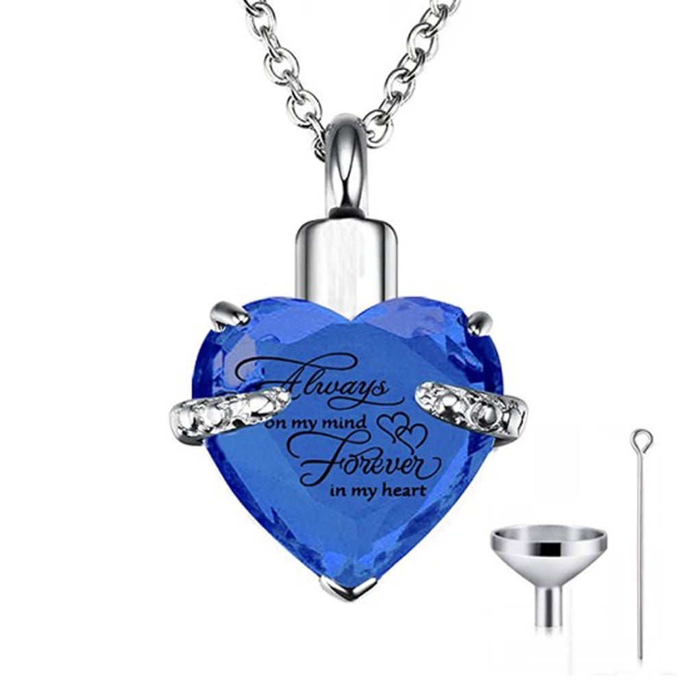 Always on My Mind Forever in My Heart PREKIAR Heart Cremation Urn Necklace for Ashes Urn Jewelry Memorial Pendant with Fill Kit and Gift Box 