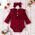 thumbnail image 6 of 0-12M Infant Baby Girl's Outfits Rib Frill Bowknot Long Sleeve Bodysuit + Love Heart Pant + Headband Set, 6 of 15