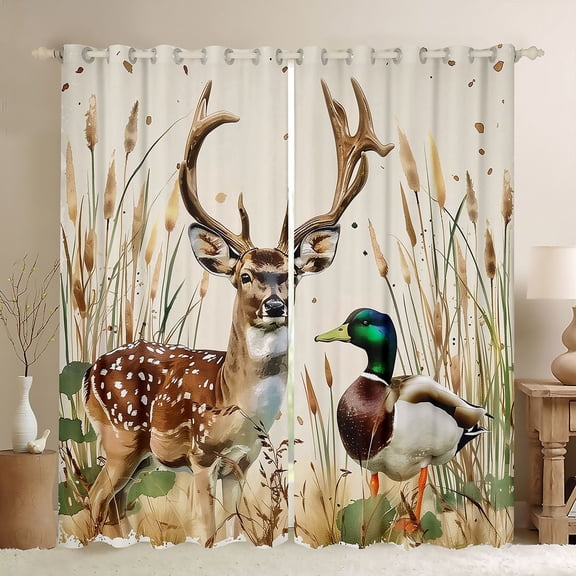 Feelyou Deer Duck Black Out Curtains, Rustic Western Cabin Curtains Pack of 2 (42x63 Each)