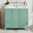 thumbnail image 4 of 36 Inch Modern Bathroom Vanity with USB Charging, Two Doors and Three Drawers Bathroom Storage Vanity Cabinet, Small Bathroom Vanity cabinet with single sink , Green - Faucets Not Included, 4 of 9