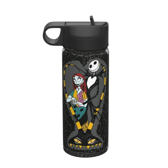 Bottle The Nightmare Before Christmas Insulated Stainless Steel Wide Mouth Water Bottle With Straw, 18oz Portable Leak Proof Drinking Bottle For Sports School And Travel