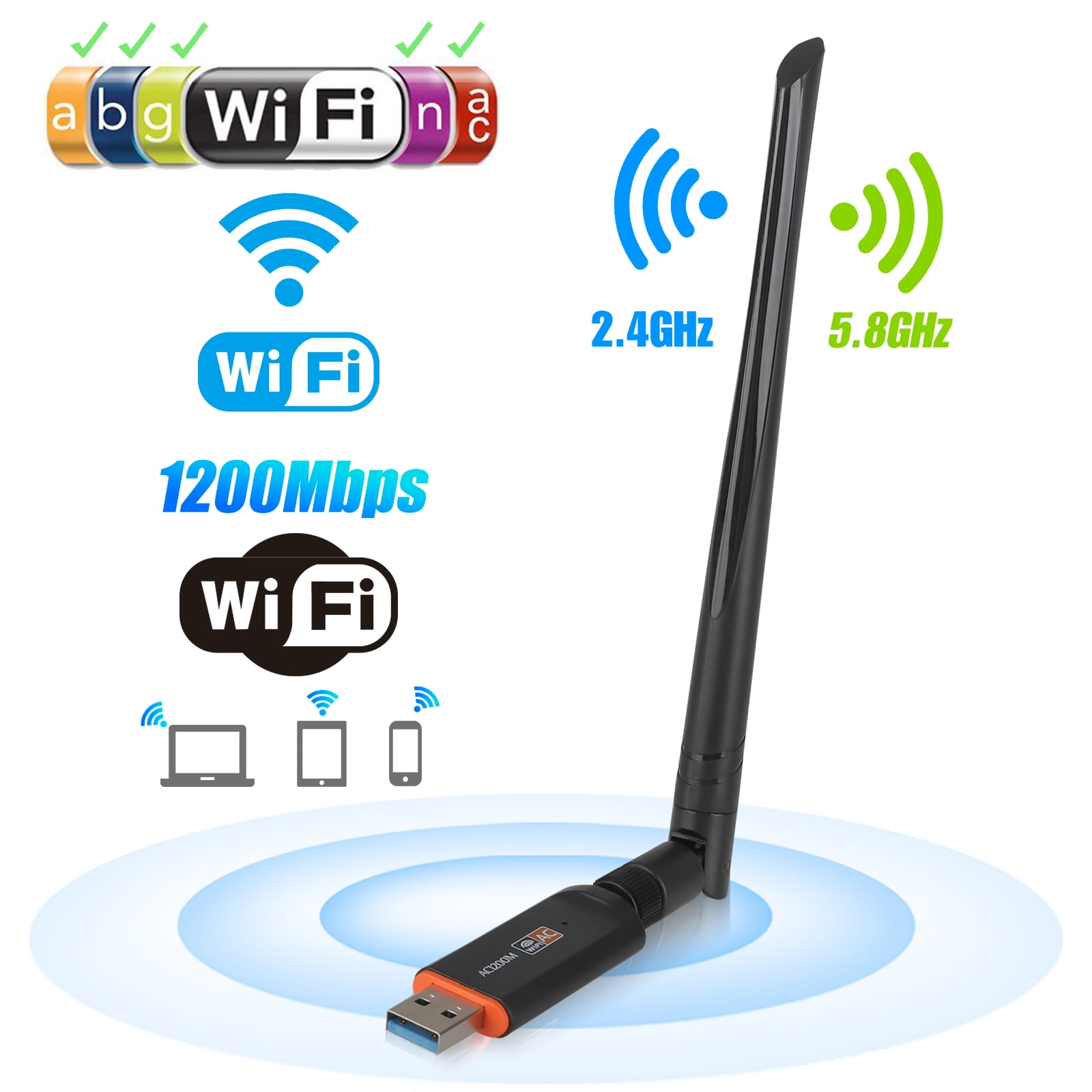 USB WiFi Adapter WEP Encryption AES 2.4Ghz/5GHz Dual-Band Wireless USB Network Card,External Antenna 802.11AC Wireless Dual Band USB Adapter 600Mbps Network Card,Support WPA,TKIP