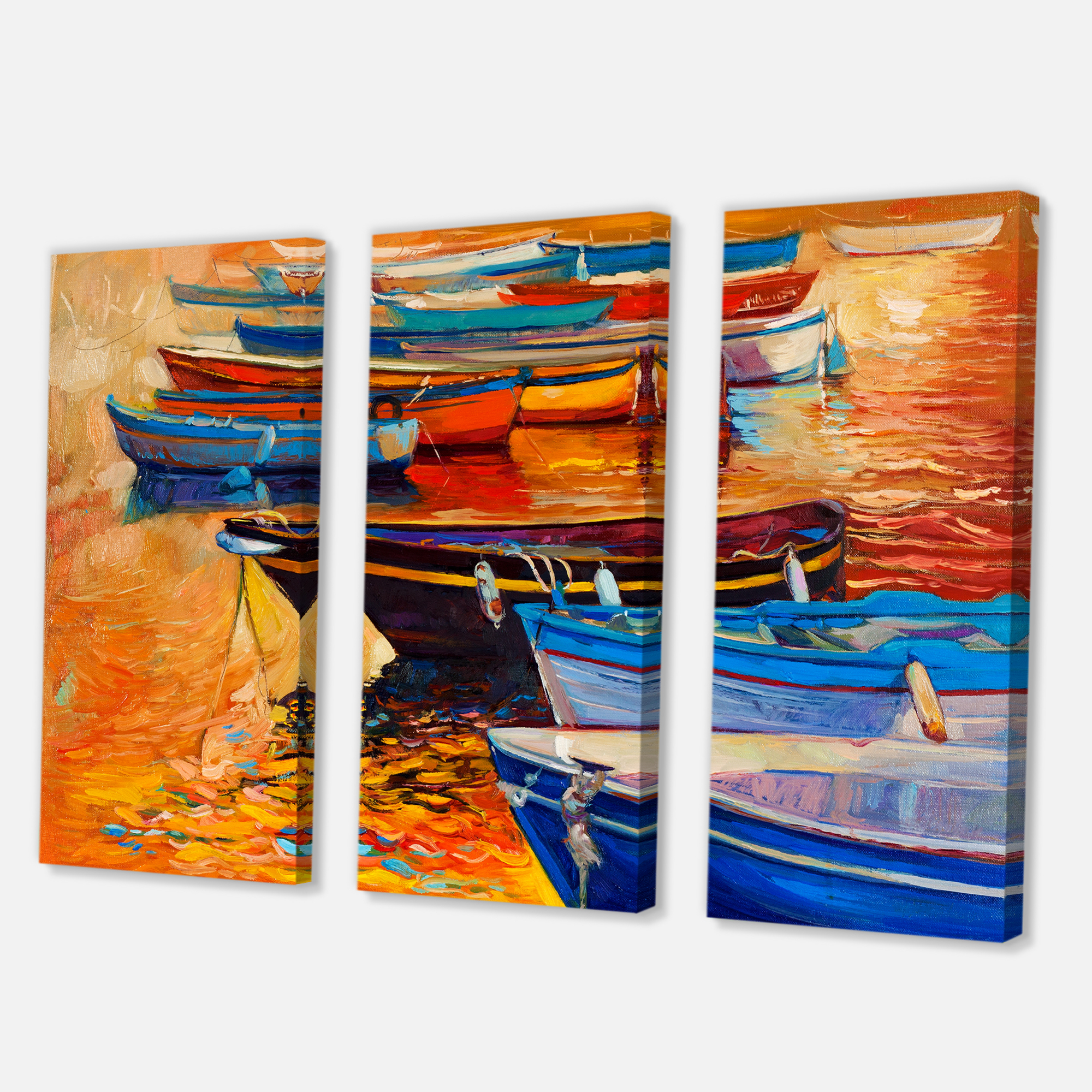 Designart ' Boats During Warm Colourd Sunset In The Harbor I ' Nautical & Coastal Canvas Wall Art Print