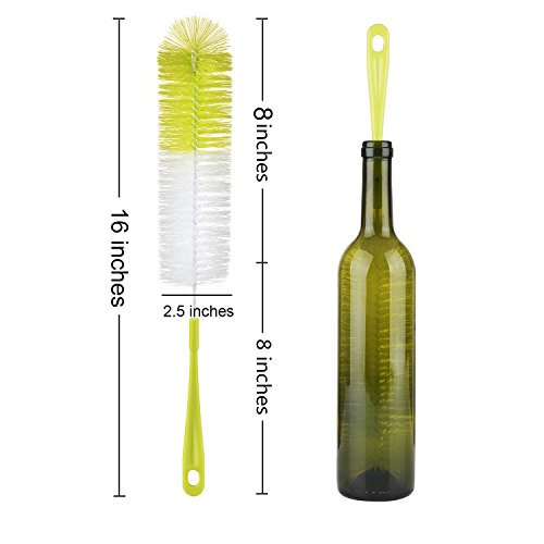 3-Pack Long Bottle Cleaning Brush for Narrow Neck Beer, Wine, Flask,  Thermos, Sportwell, Pitcher, Brewing Bottle Cleaner, 16 Inches