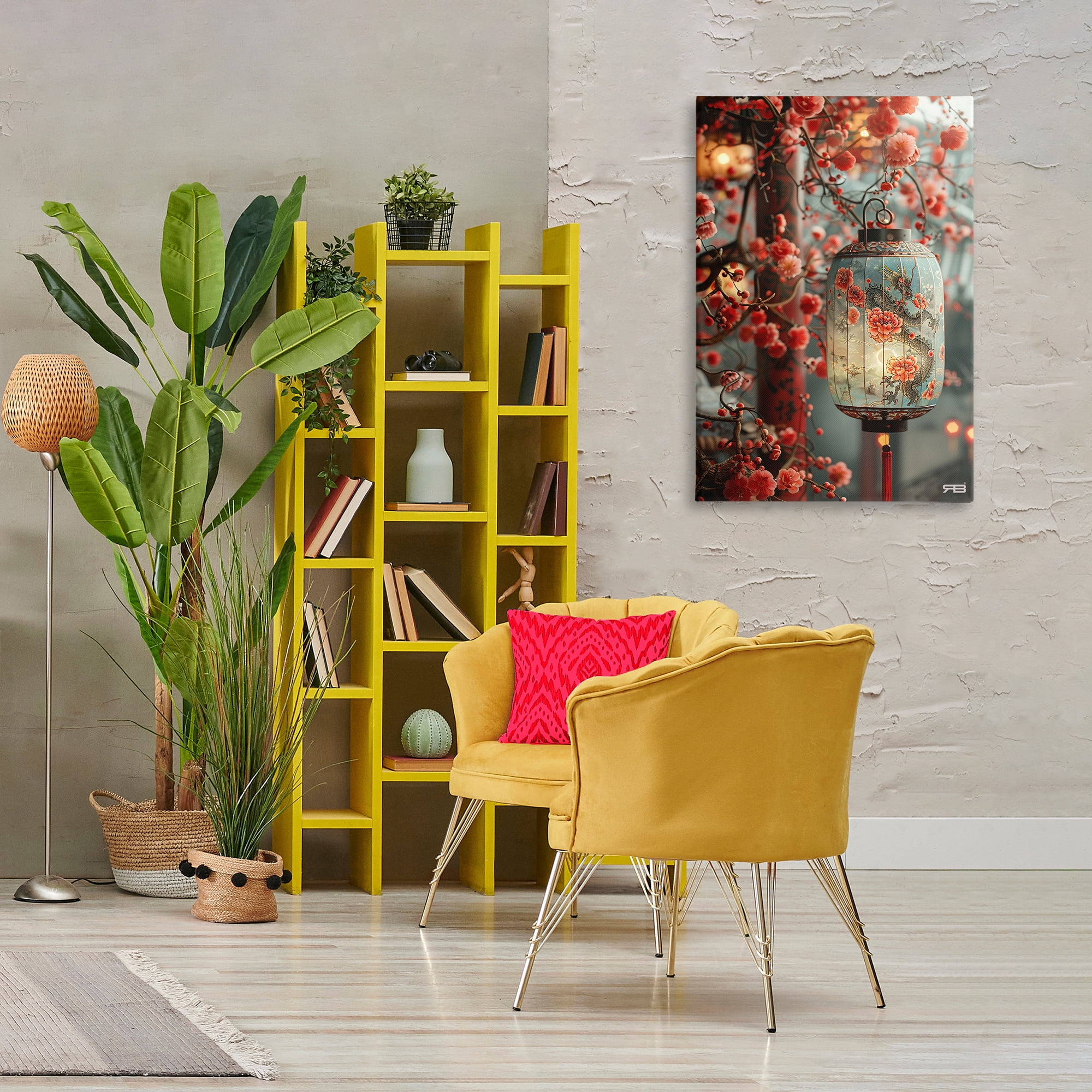 Stupell Industries Florals with Asian Motif Botanical & Floral Painting Gallery Wrapped Canvas Art Print Wall Art, 24 x 36