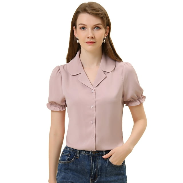 INSPIRE CHIC Chemisier à Col pour Femmes, Boutons devant, Manches Courtes, pour le Travail, Rose G