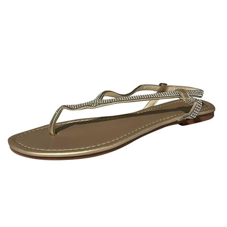 CHOII Clearance Women Fashion Flat Large Size Casual Sandals Open Toe Beach Shoes Women Sandals Thong Sandals Flip Flops for Women Ankle Strap Sandals Gold/7.5