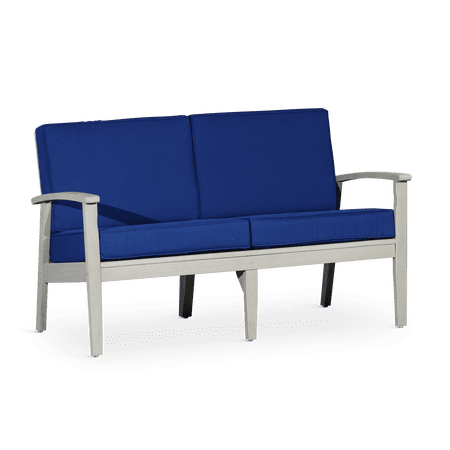 CoSoTower Eucalyptus Loveseat With Cushions, Driftwood Gray Finish, Navy Cushions