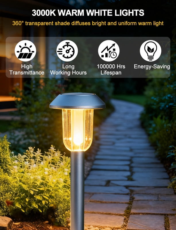 SUNLINKCO Solar Garden Lights Outdoor, 8 Pack Solar Powered Lawn Lights, 3000K Warm White, Outside Waterproof Decor Landscape Lighting, Auto On/Off, Walkway Light for Pathway, Yard, Driveway