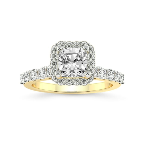 Cushion Shape 3 Carat IGI Certified Lab Grown Diamond Ring | 14K Yellow Gold | Vionna Round Halo Lab Diamond Engagement Ring | FG-VS1-VS2 Quality Friendly Diamonds