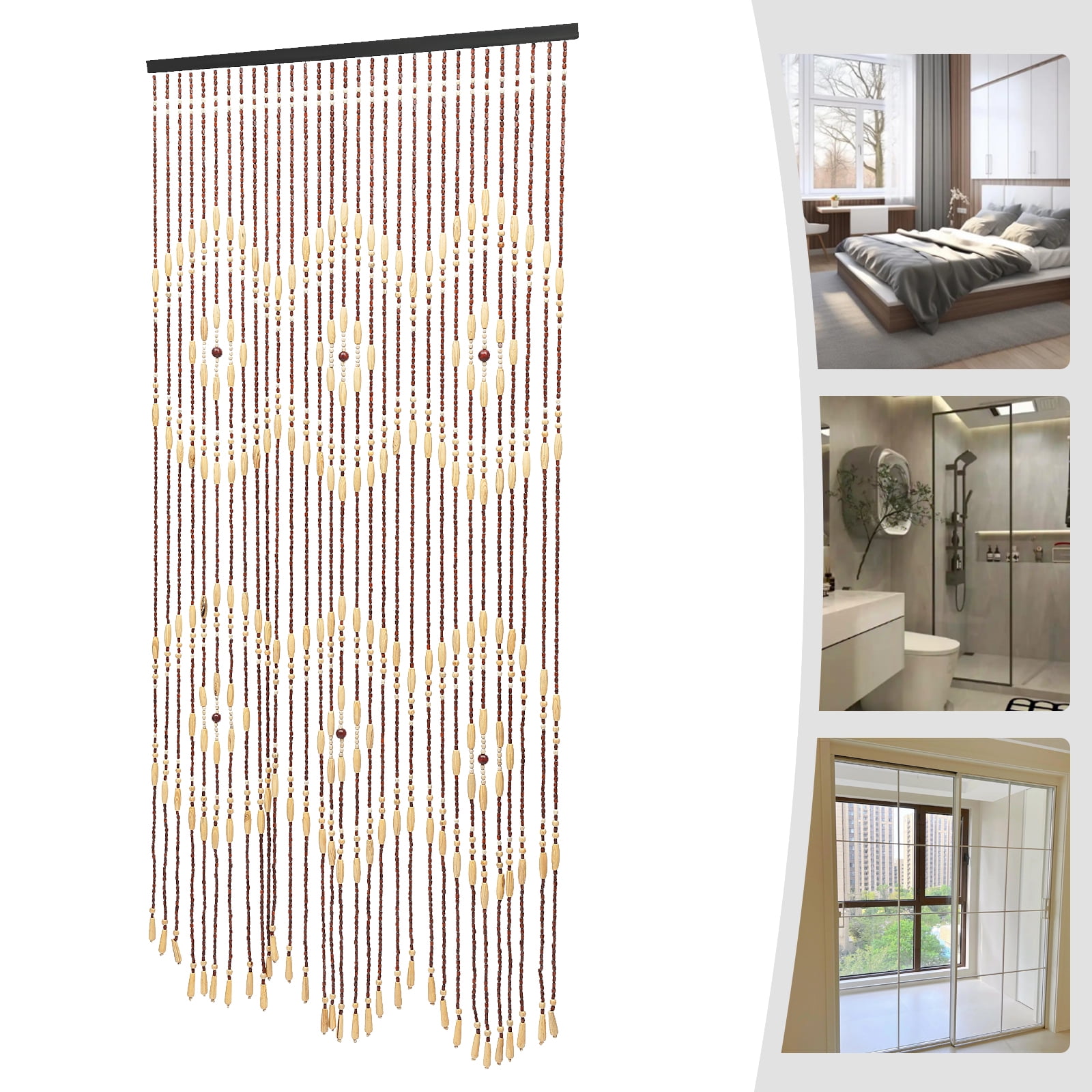 Handmade Natural Bamboo & Wood Bead Curtain 35x69 Inch, Bohemian Room Divider for Doorways, Windows