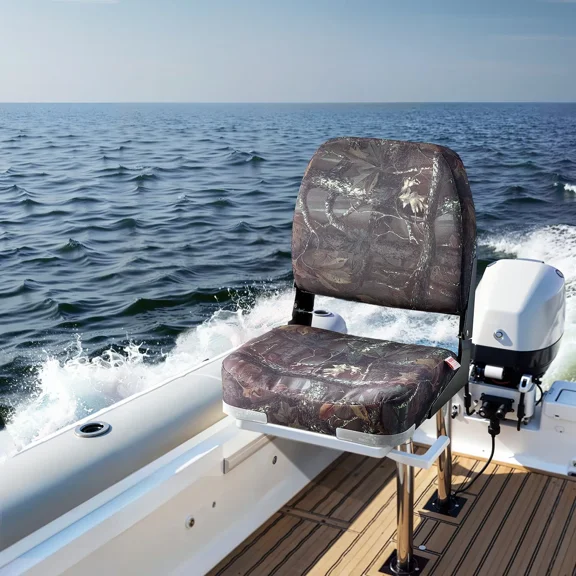 Muddy color marine seats, low backrest, foldable fishing boat seats, thick sponge cushions and PU polyester fabric, sturdy PP frame, reversible marine seats, suitable for boats, yachts and ships.