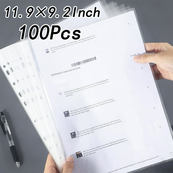 BiFandian 100-Pack Clear Sheet Protectors, 11 Hole Punch Document Sleeves for 3 Ring Binders, Waterproof A4/Letter Size Page Protectors for Office Files, Exam Paper