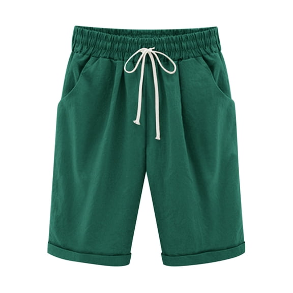 EINCcm Women's Knee Length Bermuda Shorts Elastic Waist Drawstring Casual 10" Long Shorts Loose Summer Beach Shorts