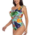 thumbnail image 2 of Easygdp Vegetable Women's One Shoulder Ruffle Monokini Bathing Suits with Removable Chest Pad, Quick Drying - Medium, 2 of 8
