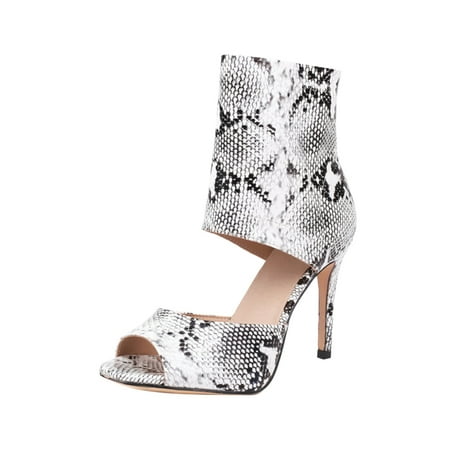 

Quealent Adult Women Sandal Women Flat Sandals for Summer Ladies Fashion Snakeskin Leather Fish Mouth Back Zipper Thin High Hot Sandals for Women White 8.5