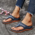 thumbnail image 6 of JeashCHAT Women's Sandals Comfortable Rhinestone Wedge Flip-Flops Ladies Casual Thong Sandals Lightweight Outdoor Summer Beach Slippers (Dark Blue), 6 of 8