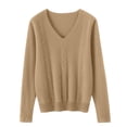 thumbnail image 2 of Fengqque Women’s V Neck Knit Sweater Long Sleeve Ribbed Cuff Hem Loose Fit Pullover Shirts Casual Layering Tops Khaki L, 2 of 7