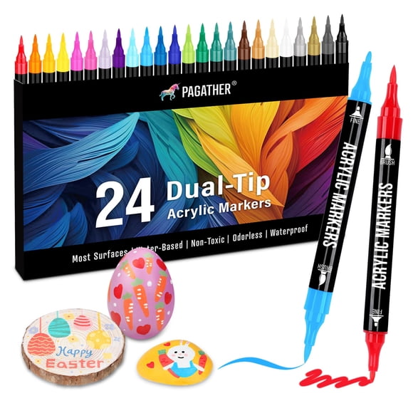 Marcadores de pintura acrílica Pagather, set de 24 colores, doble punta