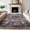 thumbnail image 3 of Garvee Boho Area Rug 5x7ft Vintage Persian Floral Distressed Rug, Non-Slip Low Pile Oriental Carpet for Living Room Bedroom, Brown/Red, 3 of 9